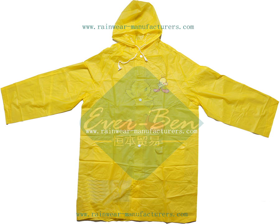 Children yellow rain slicker supplier-yellow plastic raincoat vinyl raincoats